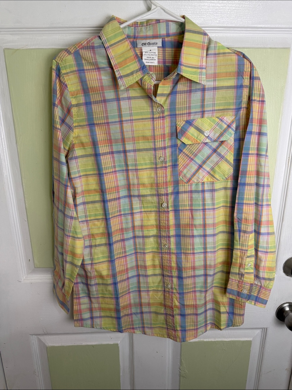 (2328) croft & barrow Yellow Plaid Button-Up Shirt with Pastel Accents, Size: S